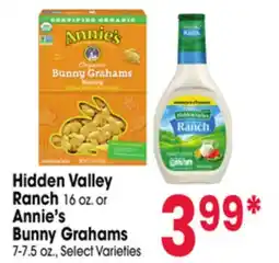 Jewel-Osco Hidden Valley Ranch 16 oz. or Annie's Bunny Grahams 7-7.5 oz offer