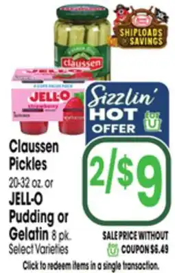 Jewel-Osco Claussen Pickles 20-32 oz. or JELL-O Pudding or Gelatin 8 pk offer
