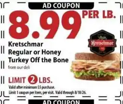 Festival Foods Kretschmar Regular or Honey Turkey Off the Bone offer