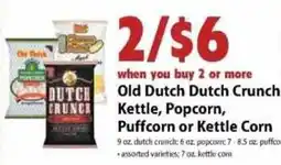 Festival Foods Old Dutch Dutch Crunch Kettle, Popcorn, Puffcorn or Kettle Corn offer