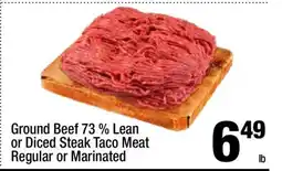 Super King Markets Ground Beef 73% Lean or Diced Steak Taco Meat offer