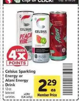 Safeway Celsius Sparkling Energy or Alani Energy Drink offer