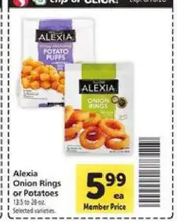 Safeway Alexia Onion Rings or Potatoes offer