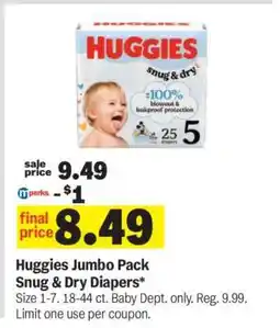 Meijer Huggies Jumbo Pack Snug & Dry Diapers offer