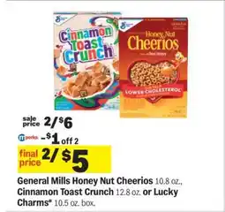 Meijer General Mills Honey Nut Cheerios, Cinnamon Toast Crunch or Lucky Charms offer