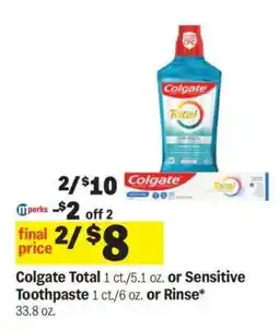 Meijer Colgate Total or Sensitive Toothpaste or Rinse offer