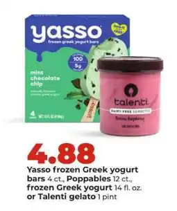 Hy-Vee Yasso frozen Greek yogurt bars or Talenti gelato offer