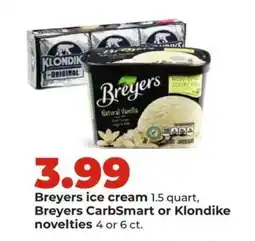 Hy-Vee Breyers ice cream, Breyers CarbSmart or Klondike novelties offer
