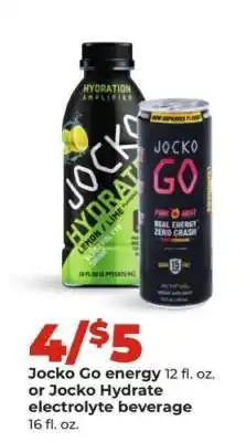 Hy-Vee Jocko Go energy or Jocko Hydrate electrolyte beverage offer