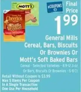 General Mills Cereal, Bars, Biscuits Or Brownies Or Mott's Soft Baked Bars
