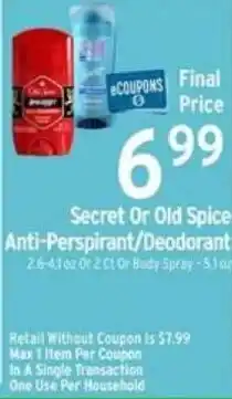 Brookshire's Secret Or Old Spice Anti-Perspirant/Deodorant offer