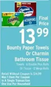 Brookshire's Bounty Paper Towels Or Charmin Bathroom Tissue offer