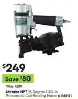 Lowe's Metabo HPT 15-Degree 1-3/4-in Pneumatic Coil Roofing Nailer offer
