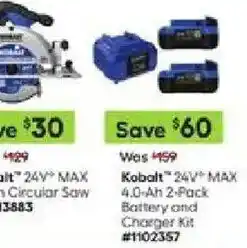 Lowe's Kobalt 24V MAX 4.0-Ah 2-Pack Battery and Charger Kit offer