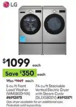 Lowe's Lg 5-cu ft front load washer and 7.4-cu ft stackable vented electric dryer offer