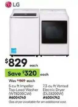 Lowe's Lg 5-cu ft impeller top-load washer and 7.3-cu ft vented electric dryer offer