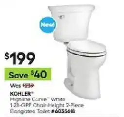 Lowe's Kohler Highline Curve White 1.28-GPF Chair-Height 2-Piece Elongated Toilet offer