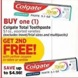 H-E-B Colgate Total Toothpaste offer