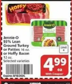Vons Jennie-O Ground Turkey or Patties or Hoffy Bacon offer