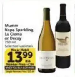 Vons Mumm Napa Sparkling, La Crema or Decoy offer