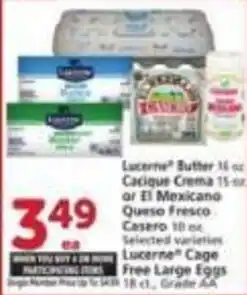 Vons Lucerne Butter or Cacique Crema or El Mexicano Queso Fresco or Lucerne Cage Free Large Eggs offer