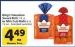 Vons King's Hawaiian Sweet Rolls or Mini Sub Rolls offer