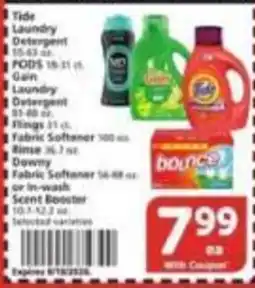 Vons Tide Laundry Detergent, Gain Laundry Detergent, Flings, Bounce Fabric Softener, Downy Fabric Softener or In-Wash Scent Booste offer