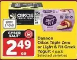 Vons Dannon Oikos Triple Zero or Light & Fit Greek Yogurt offer