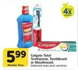 Vons Colgate Total Toothpaste, Toothbrush or Mouthwash offer