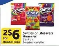Vons Skittles or Lifesavers Gummies offer