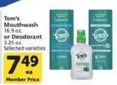 Vons Tom's Mouthwash or Deodorant offer