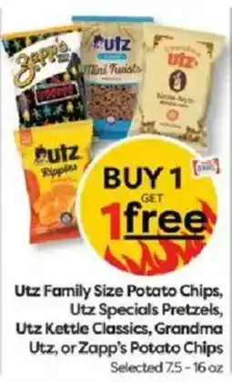 Weis Markets Utz Family Size Potato Chips, Utz Specials Pretzels, Utz Kettle Classics, Grandma Utz, or Zapp's Potato Chips offer