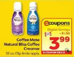 Weis Markets Coffee Mate Natural Bliss Coffee Creamer offer