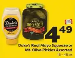 Weis Markets Duke's Real Mayo Squeeze or Mt. Olive Pickles Assorted offer