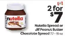 Weis Markets Nutella Spread or Jif Peanut Butter Chocolate Spread offer