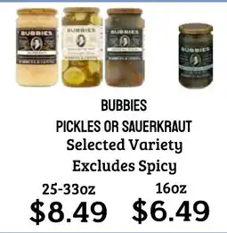 Seven Mile Market Bubbies pickles or sauerkraut offer
