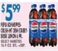 Compare Foods Pepsi Schweppes Crush Mt Dew-Strawberry Lemon 6 pk offer
