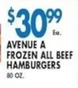 Compare Foods Avenue A frozen all beef hamburgers offer