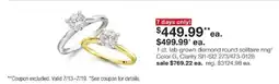 JC Penney 1 ct. lab-grown diamond round solitaire ring offer