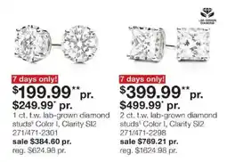 JC Penney 1 ct. t.w. lab-grown diamond studs offer