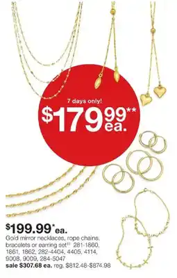 JC Penney Gold mirror necklaces, rope chains, bracelets or earring set offer