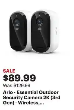 Best Buy Arlo - Essential Outdoor Security Camera 2K (3rd Gen) - Wireless, Rechargeable, 2-Cam - White offer