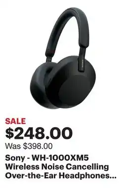 Best Buy Sony - WH-1000XM5 Wireless Noise Cancelling Over-the-Ear Headphones - Black offer
