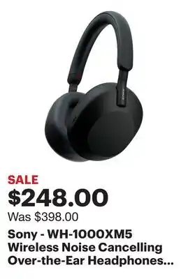 Best Buy Sony - WH-1000XM5 Wireless Noise Cancelling Over-the-Ear Headphones - Black offer