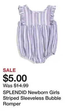 Marshalls SPLENDID Newborn Girls Striped Sleeveless Bubble Romper offer