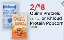 Heinen's Quinn Pretzels 5.6-7 OZ. or Khloud Protein Popcorn 4-5 OZ offer