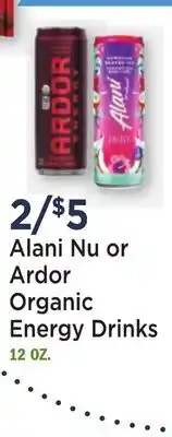 Heinen's Alani Nu or Ardor Organic Energy Drinks offer