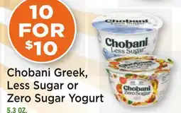 Heinen's Chobani Greek, Less Sugar or Zero Sugar Yogurt offer