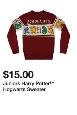 Five Below Juniors Harry Potter Hogwarts Sweater offer