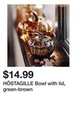 Ikea HÖSTAGILLE Bowl with lid, green-brown offer